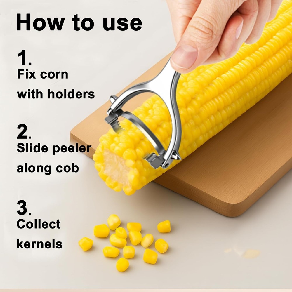 Corn Peeler Tool Set, Stainless Steel Corn Kernel Remover with Serrated Blade, E