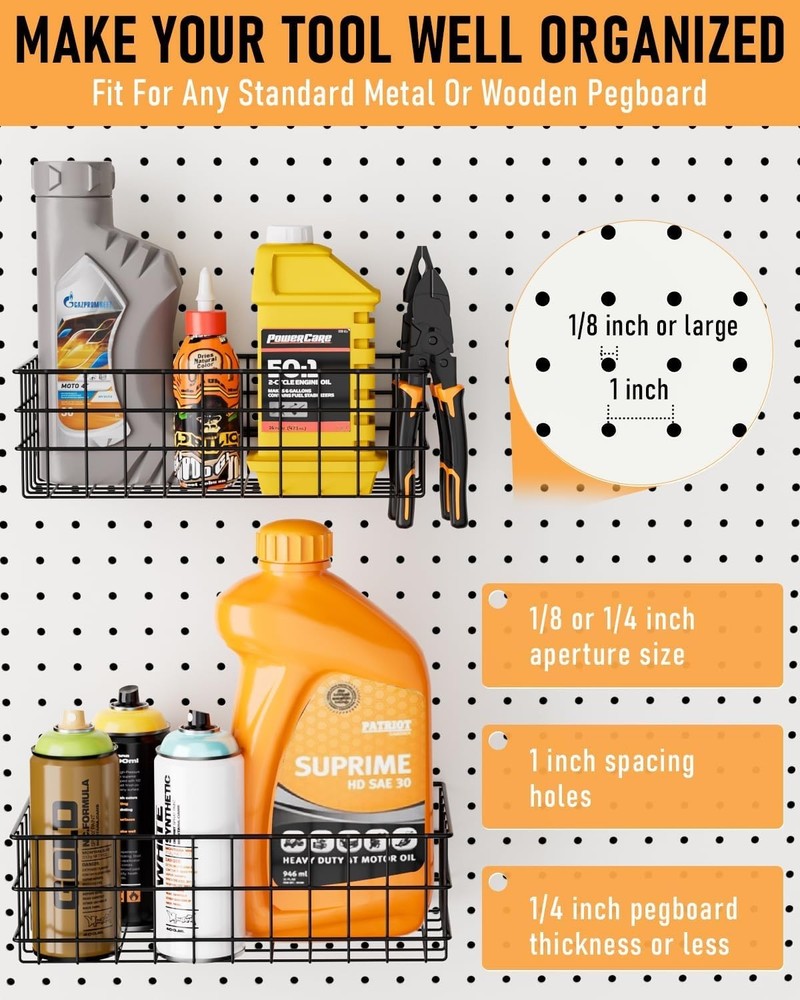 Adjustable Pegboard Baskets Set - 4 Sizes for Ultimate Storage Flexibility