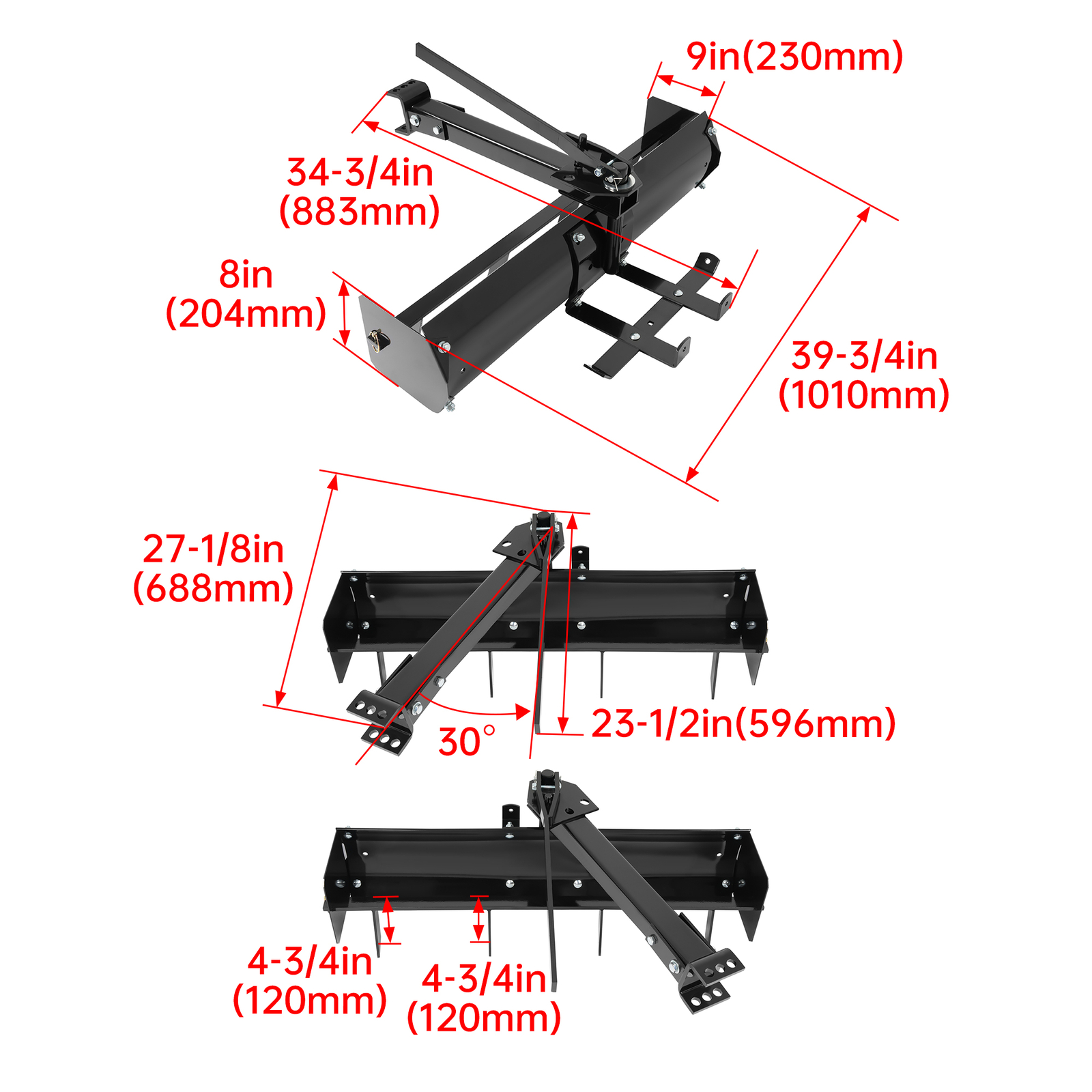 38" Adjustable Behind Steel Powder Coated Box Scraper W/Hardware For Tractor