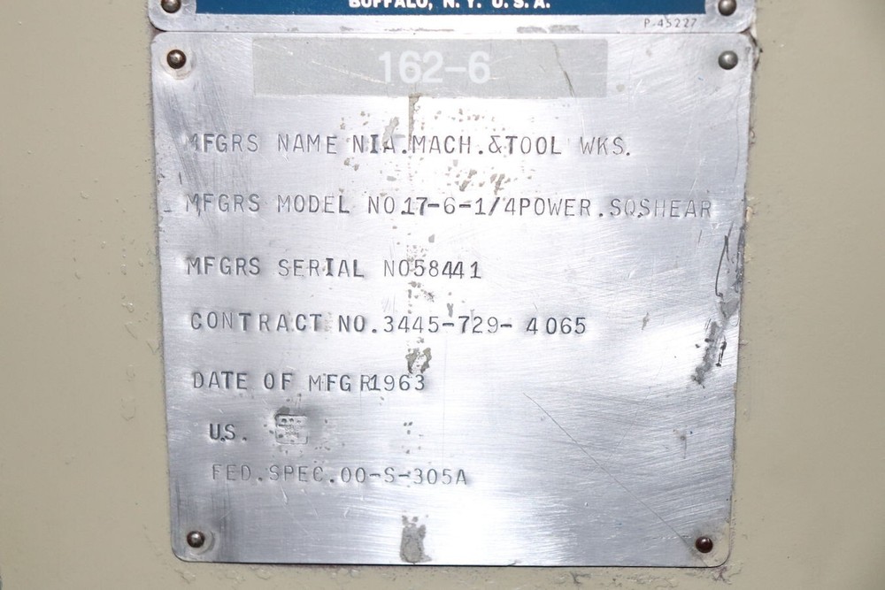 Niagara 17-6 Power Squaring Shear - 6' x 1/4"