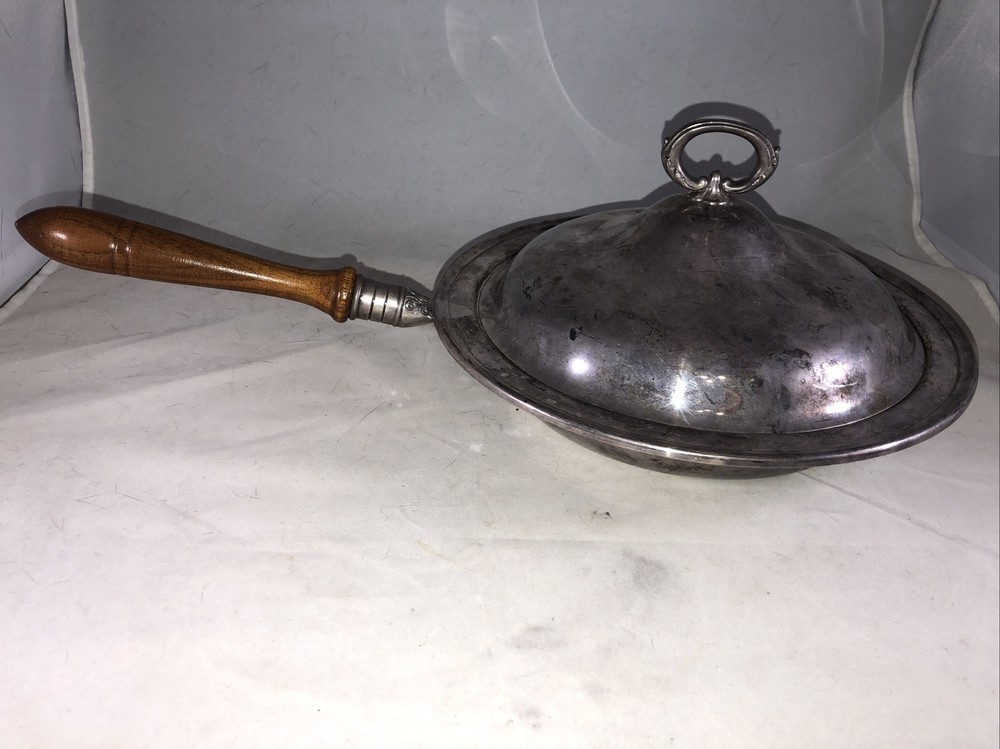 Gorham Silverplate Covered Serving Dish With Long Wood Handle