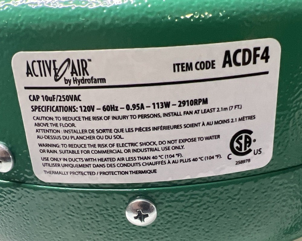 Active Air 4 Inline Duct Fan, 165 CFM