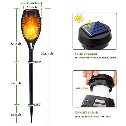 Outdoor Solar Lights Solar Torch Light with Flickering Flame, 12Pack Orange