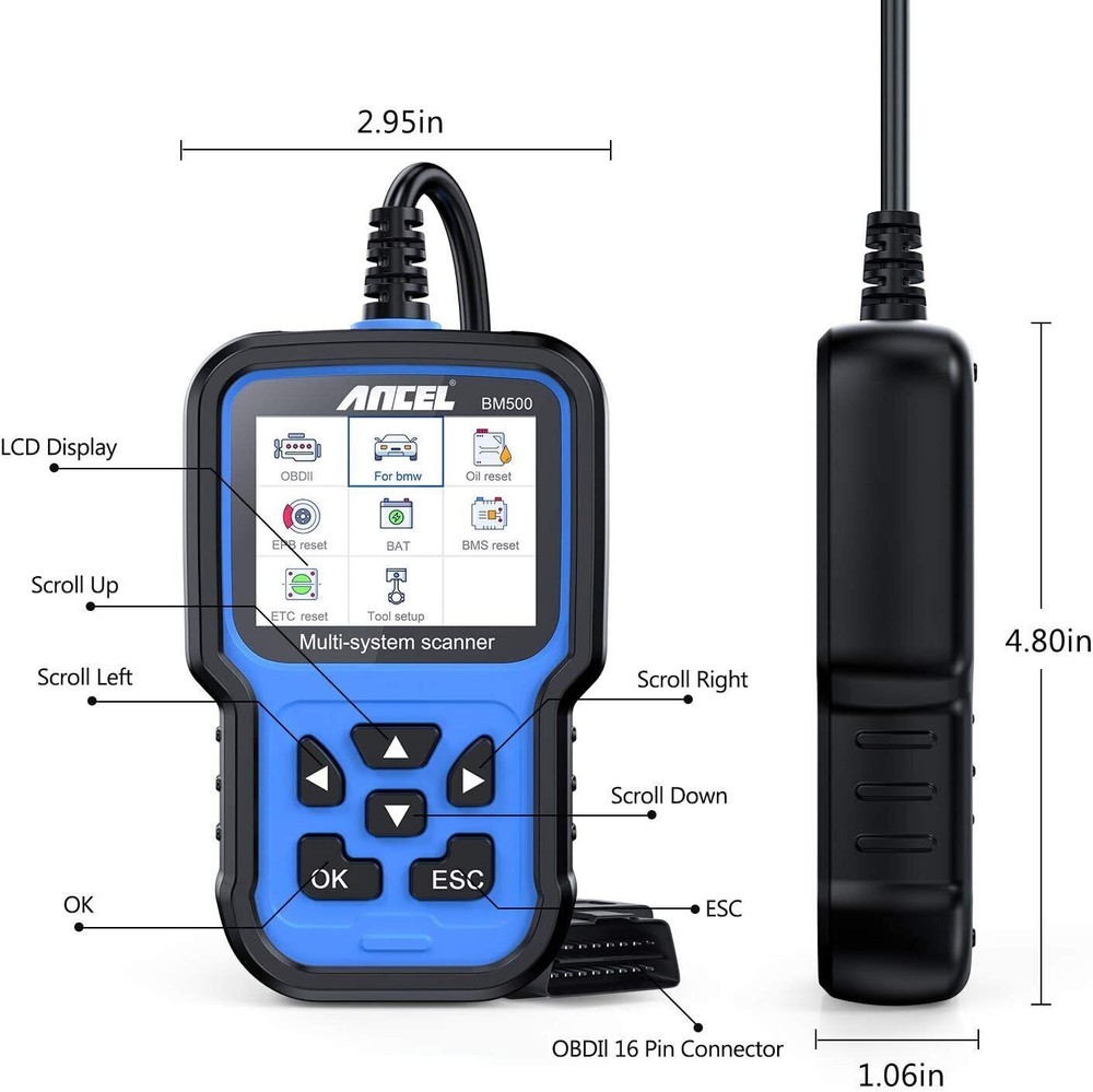 ANCEL BM500 OBD2 Scanner BMW MINI Battery Code Reader EPB SAS SRS TPMS Oil Reset
