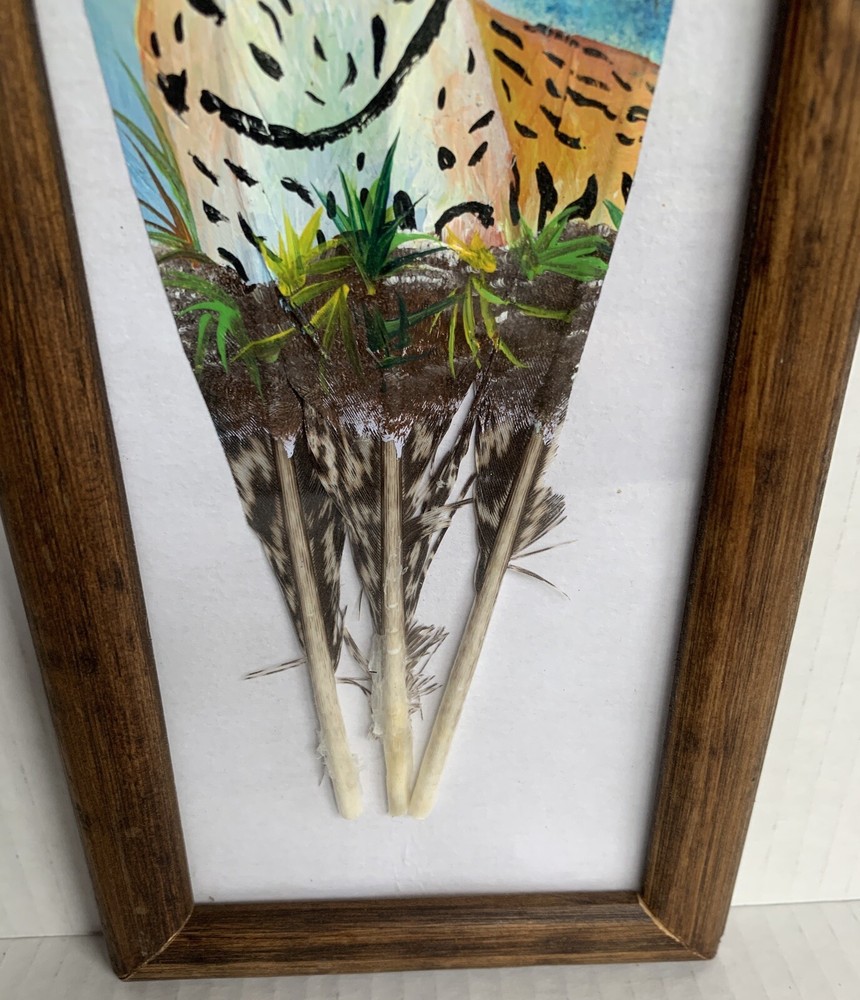Cheetah On Bird Feather Art Hand Painted