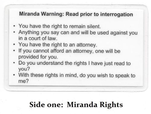 Miranda Warning/Rights & 10-Code/Penal Code Reference Card Set 4 Sheriff/Police