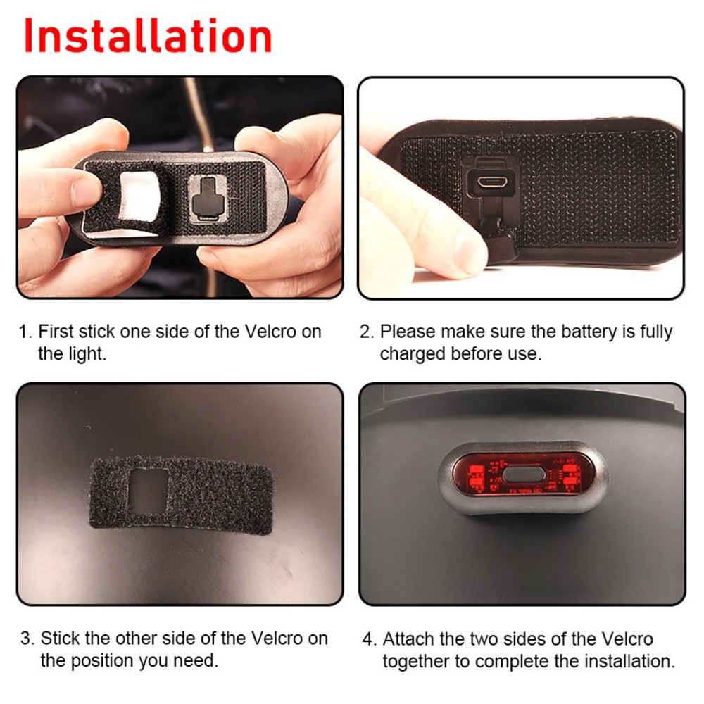 Waterproof Motorcycle Rear LED Helmet Light USB Rechargeable Light Accessory