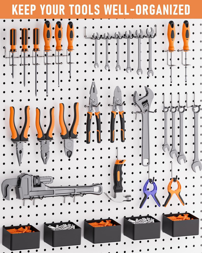 278PCS Pegboard Accessories Organizer Kit, Peg Board Hooks Assortment with Bins