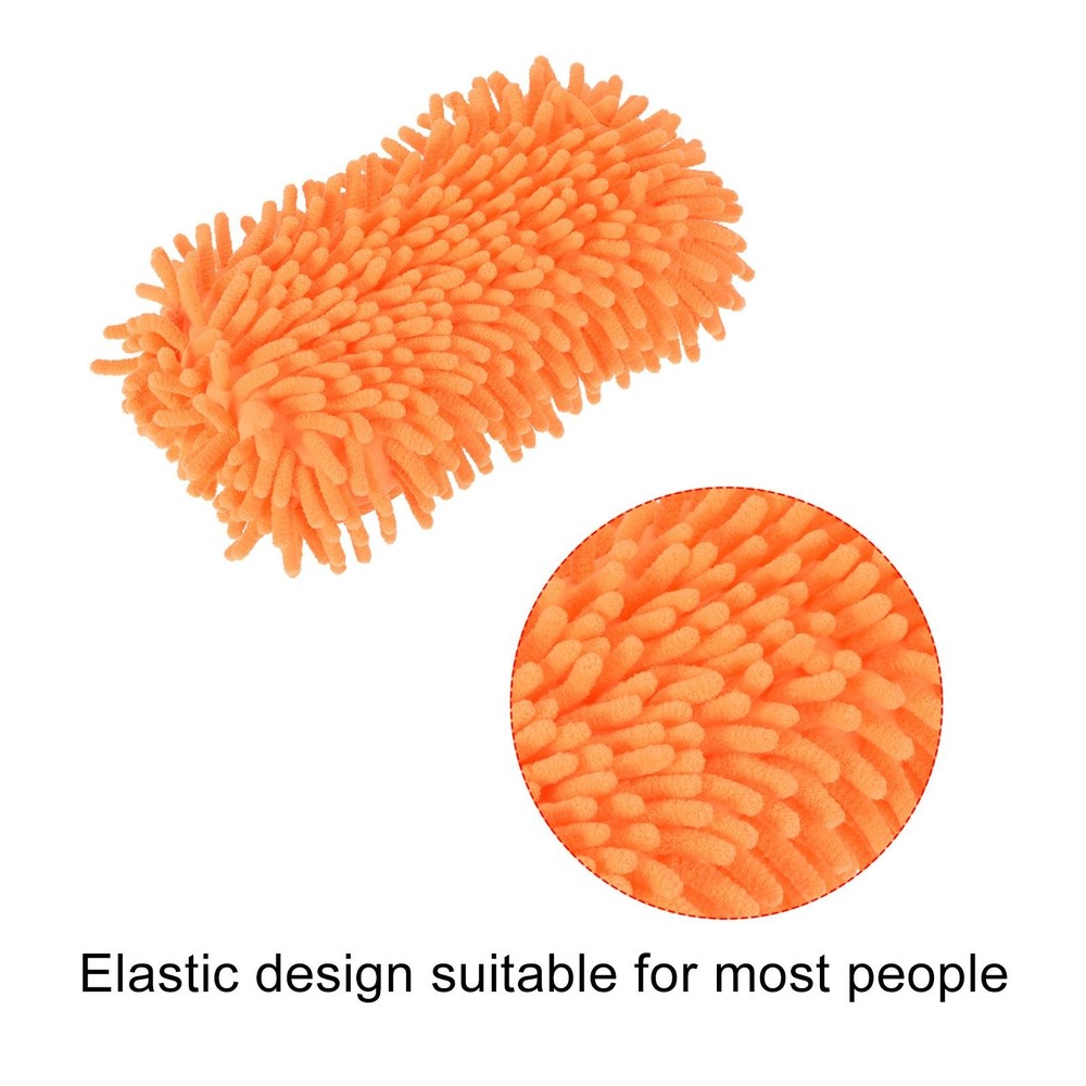 Microfiber Wash Gloves Chenille Cleaning Sponge Mitten Duster Orange