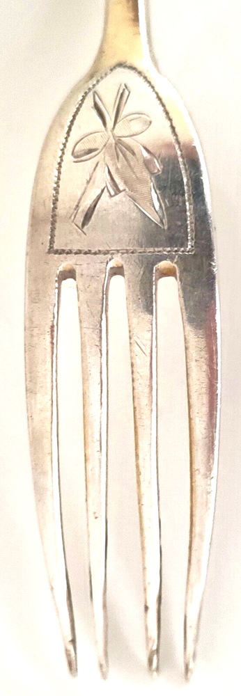 Russian Silver Etched Fork & Spoon Spiral Handle Gold Wash