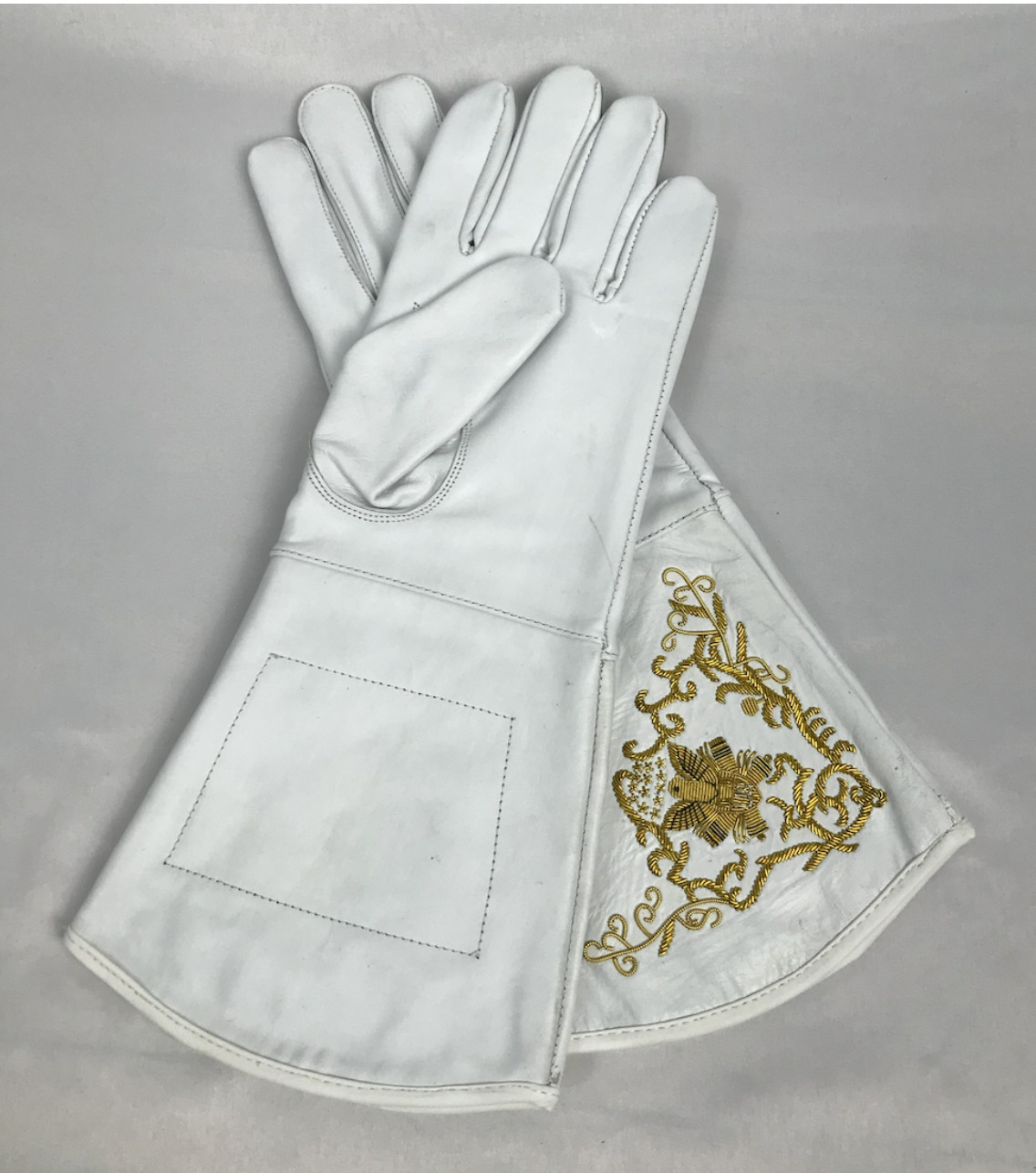 White Embroidered Artillery Gauntlets - Size Medium