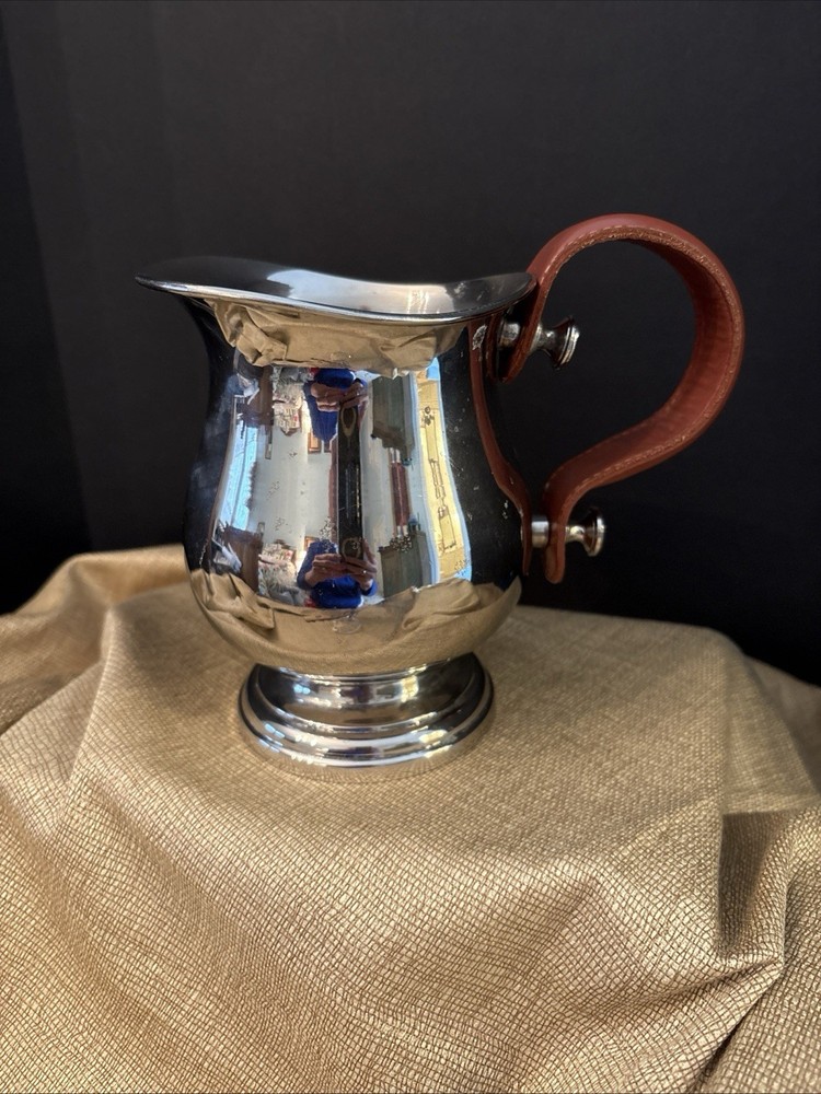 Silver Plate Ewer With Leather Handle