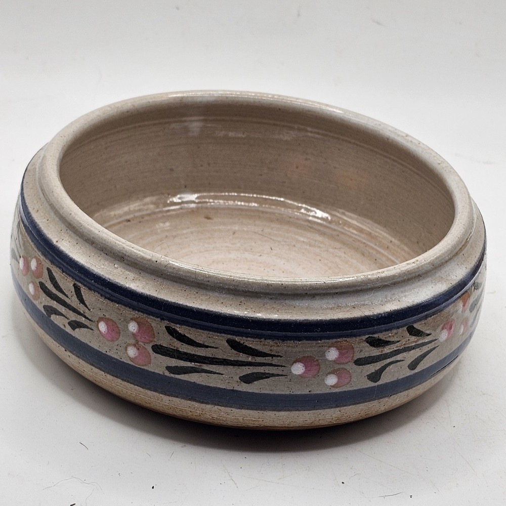 Studio Art Pottery Trinket Dish Bowl Rings With Painted Floral Design Signed