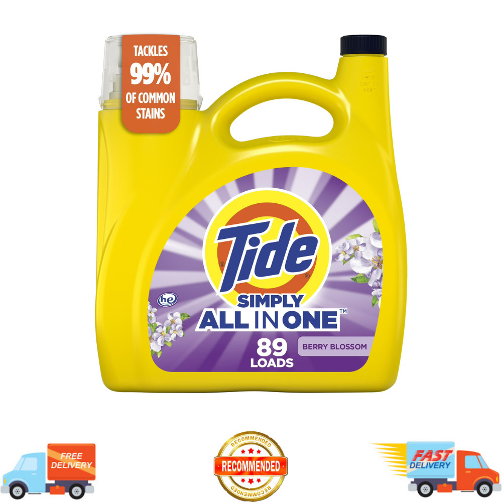 Tide Simply Laundry Detergent Liquid, Berry Blossom Scent, 117 fl oz, 89 Loads