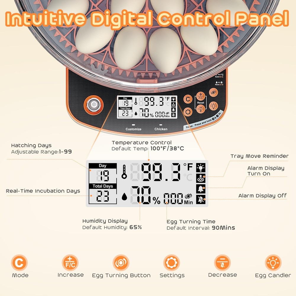 AsFrost Automatic Incubators for Hatching Eggs, 24 Egg 24, Orange