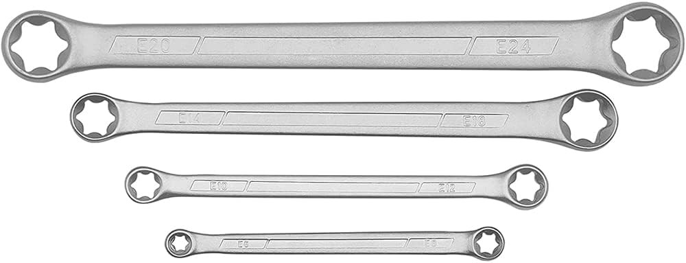 4 Piece TRX-Star E-Torx Box Wrench Set, E6 E8 E10 E12 E14 E18 E20 E24 Silver
