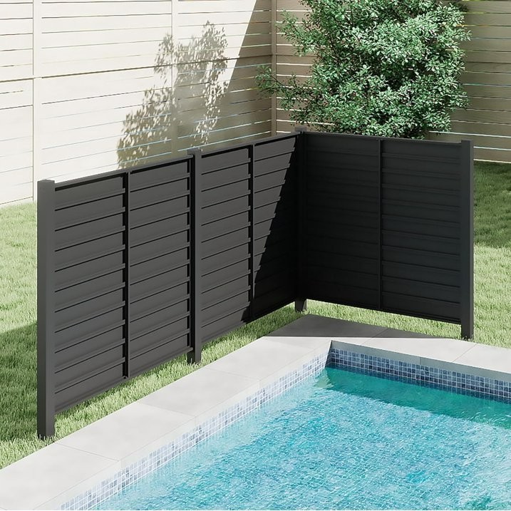 Domi Privacy Screen Fence 50"x50" for AC&Trash,Black Patio Metal Panels,3 Panels