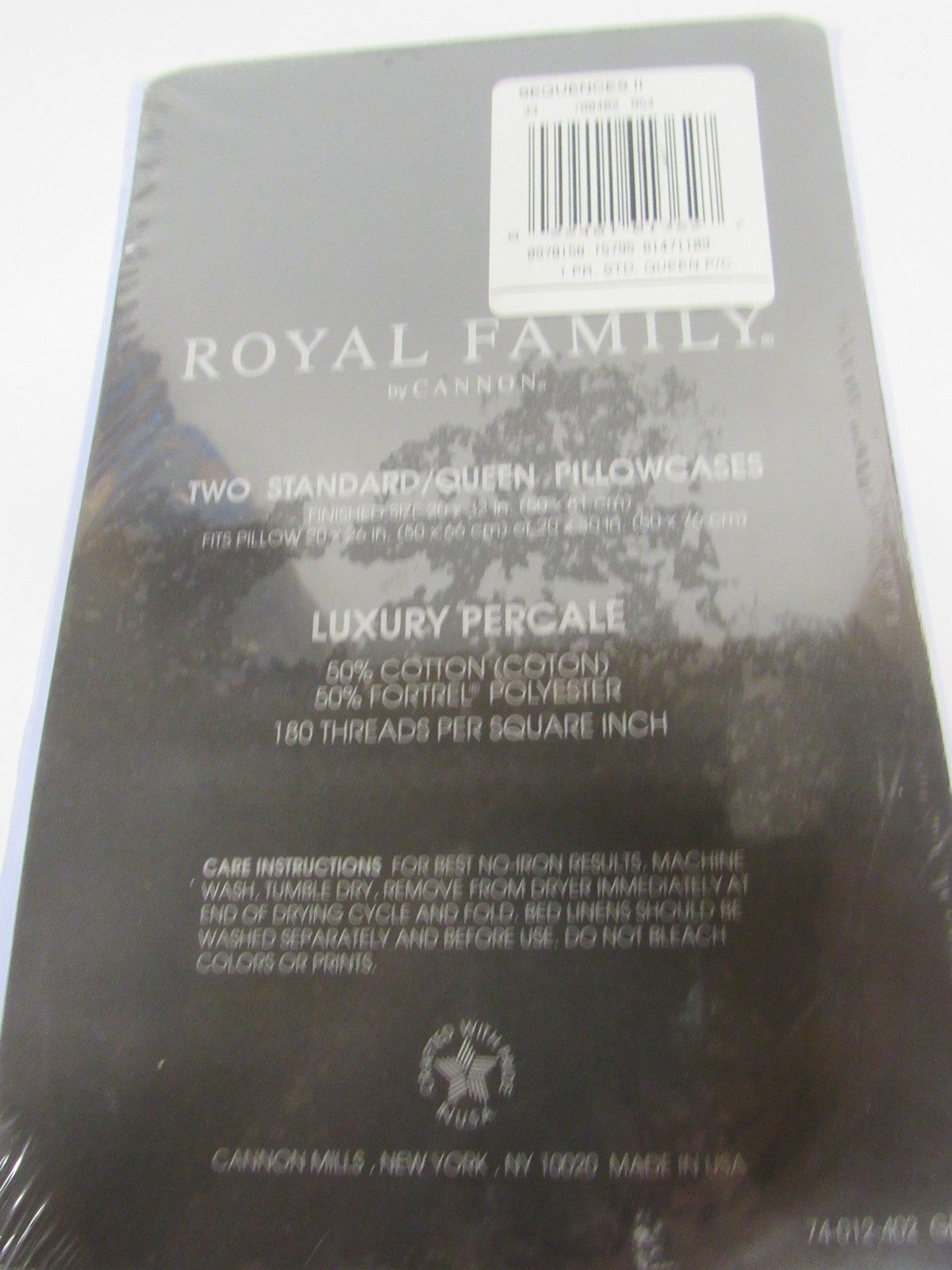 Royal Family By Cannon Set Of 2 Standard/Queen Pillowcases Light Blue New