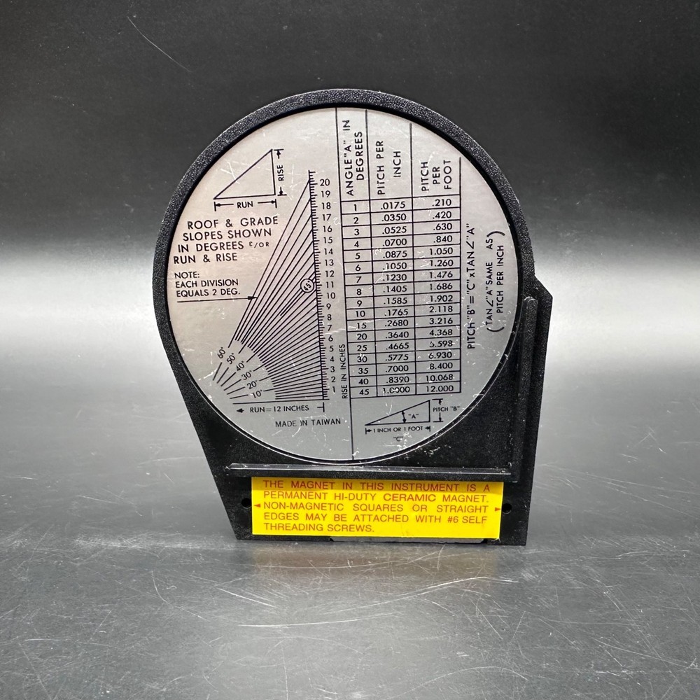 Vintage Magnetic Base Dial Gauge Angle Finder Protractor Conversion Chart Ruler