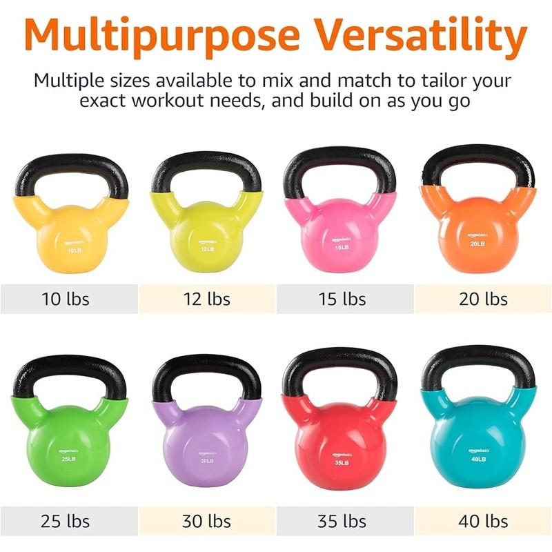 Kettlebell Weight Exercise Strength Training Solid Cast Iron W/ Vinyl Coating US