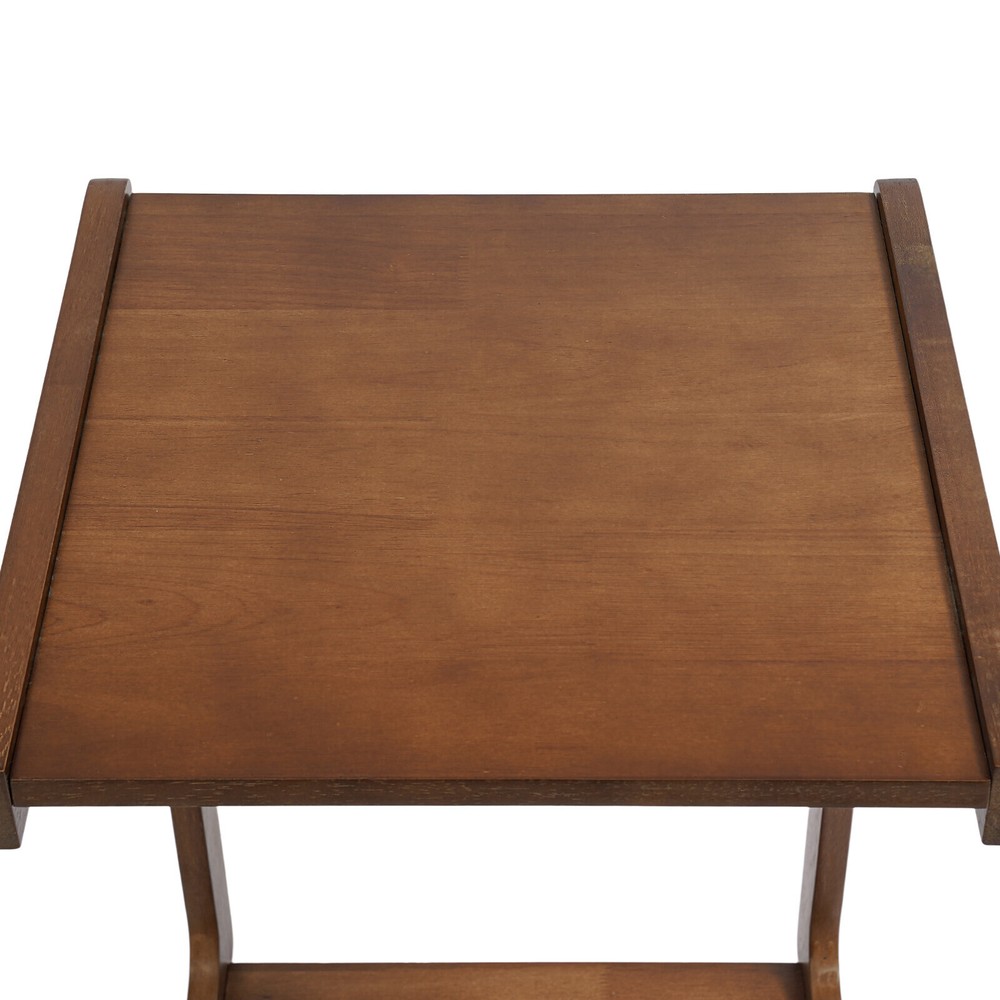 C-shaped End Table W/ Universal Wheels Walnut-colored Freestand Small Side Table