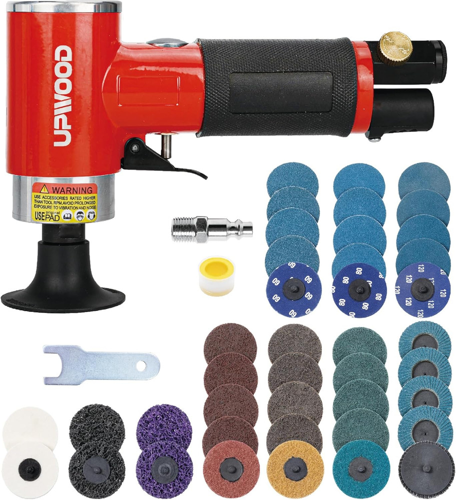 Pneumatic Mini Orbital Sander Grinder Polisher Kit, 2 inch Air Right Angle Surfa