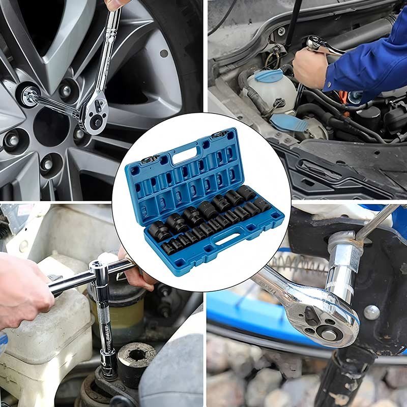 19 Pcs Damaged Bolt Remover Easy Out Stripped Bolt Extractor Impact Socket Set