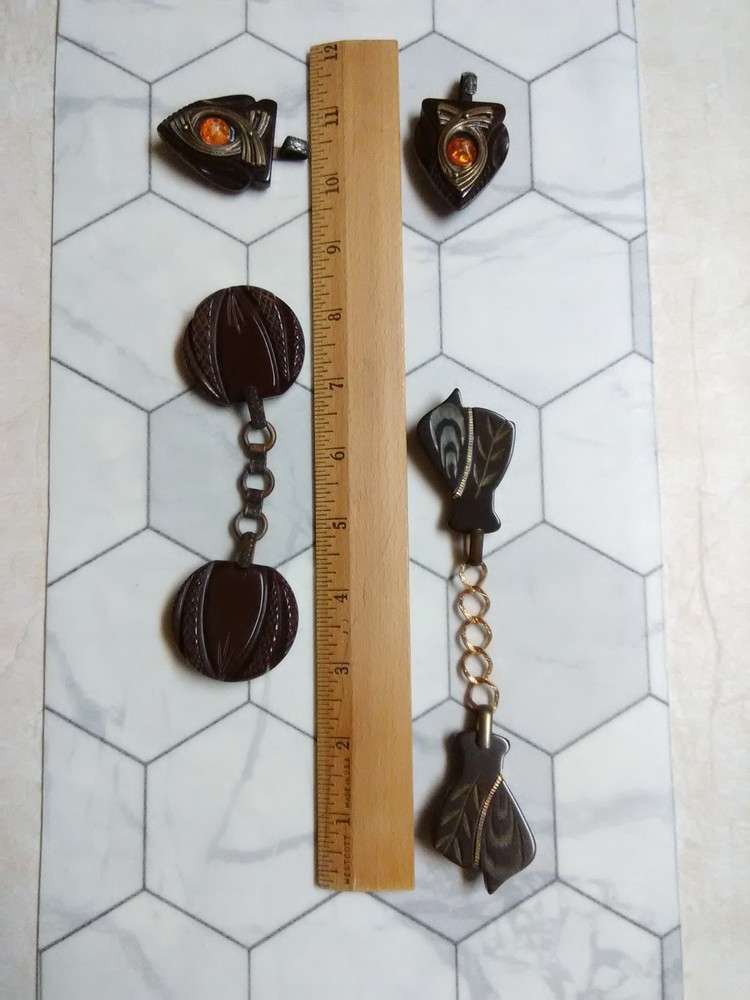 Bakelite group of 3 cloak / cape clasps