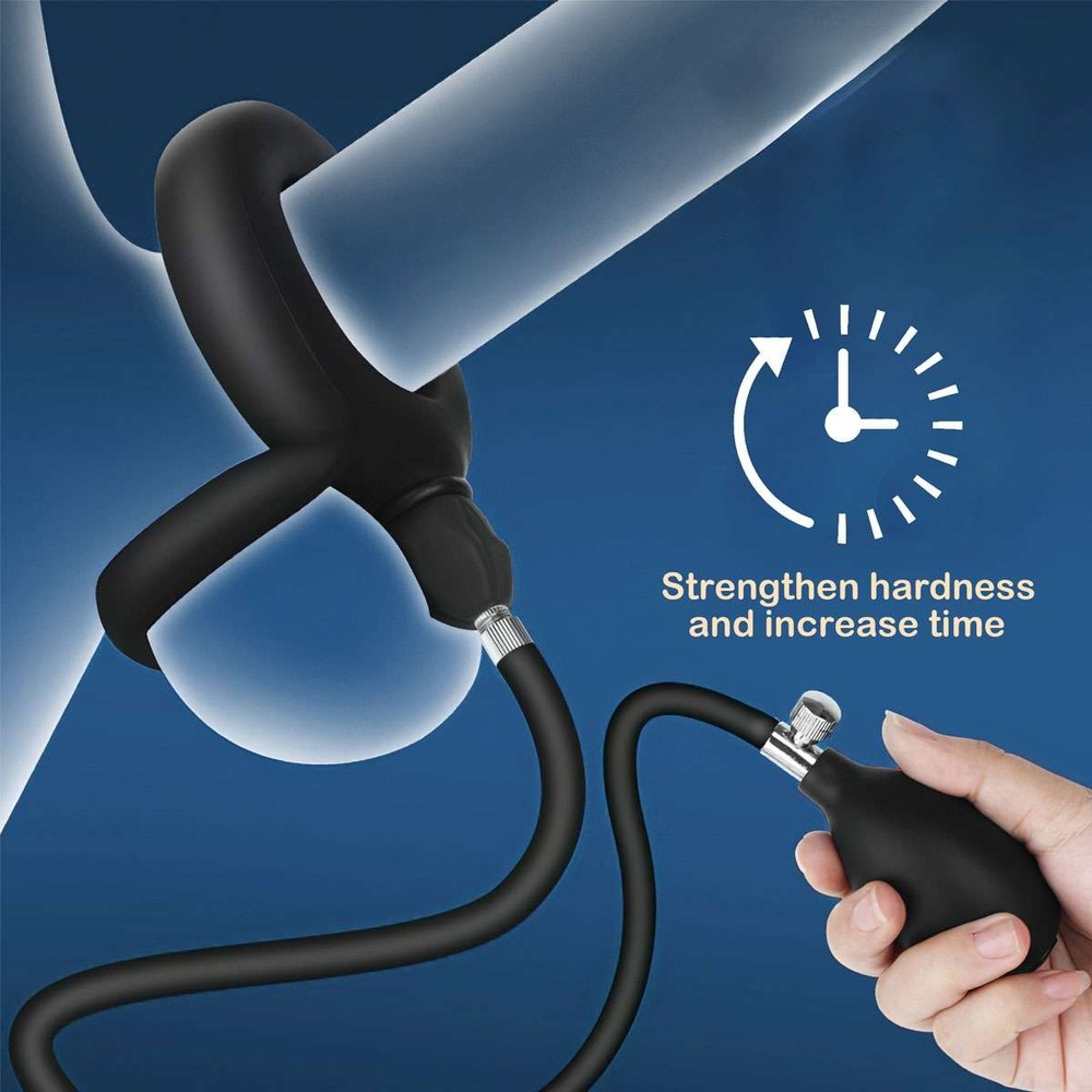 Inflatable Penis Ring Pump Male Enhancer Ejaculation Delay Cock Ring Erection