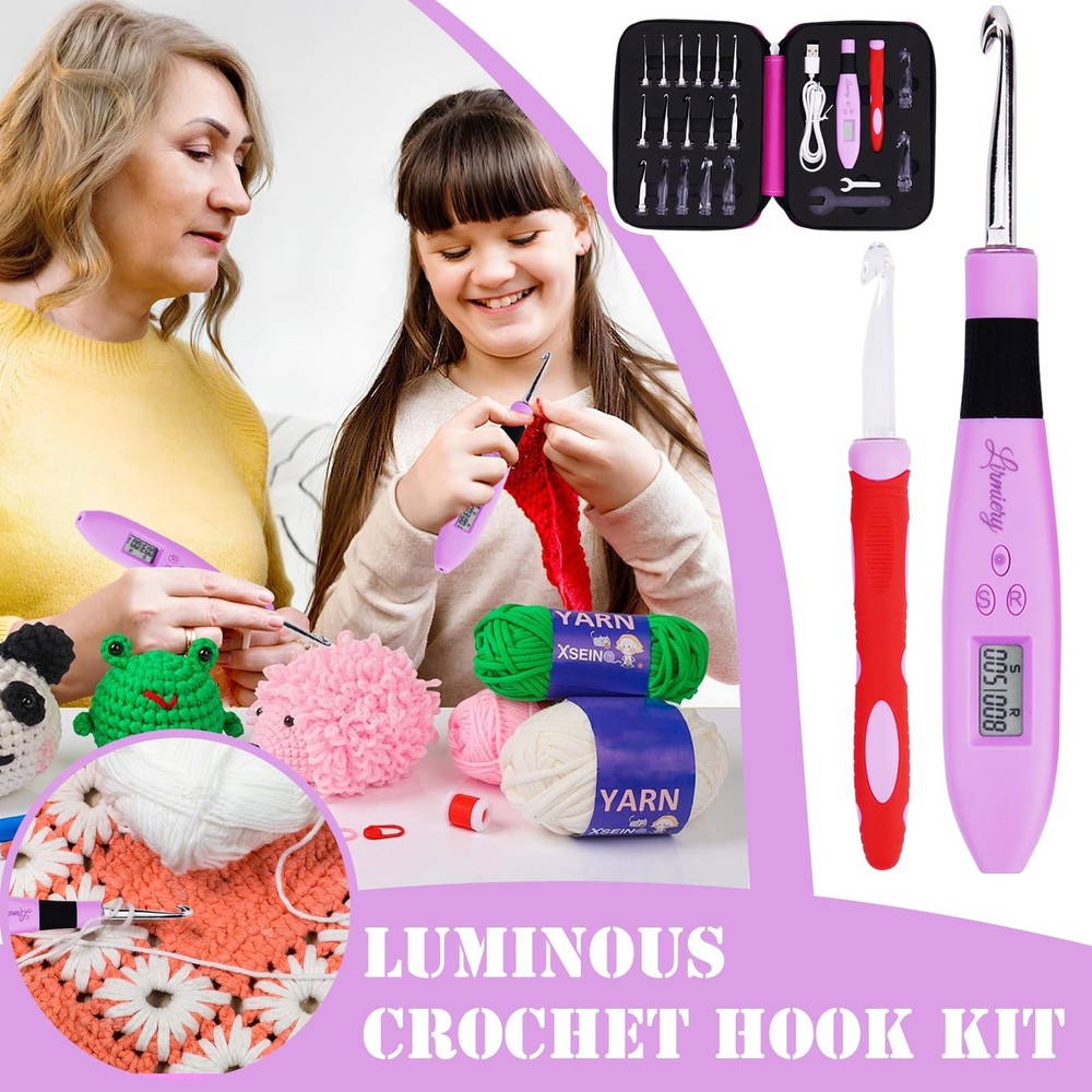 18 Size Counting Crochet Hooks Set Digital with Light up Crochet Hooks Set Er...