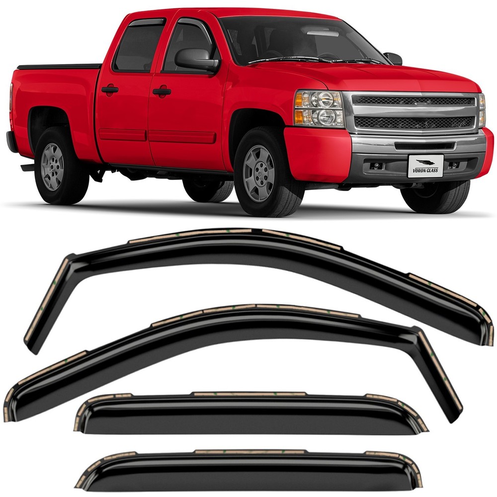 Sun Rain Visors Wind Rain Guards for 2007-2013 Chevy Silverado Crew Cab