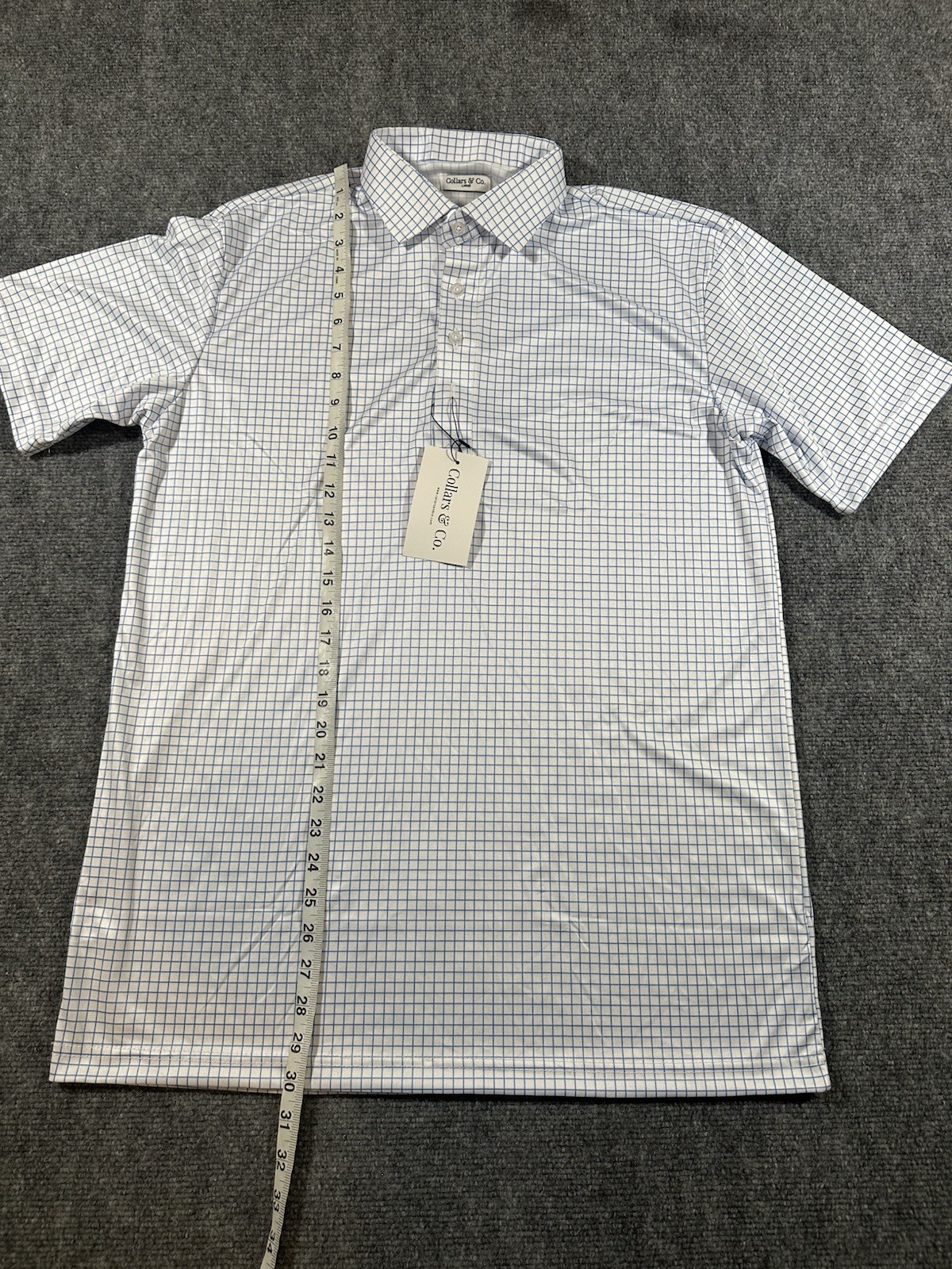 Collars and Co Dress Collar Polo Shirt Men L Blue White Plaid