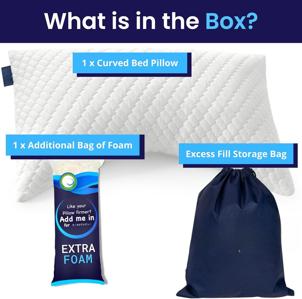 Pillow -Adjustable Memory Foam Padding -Includes additional foam padding (white)