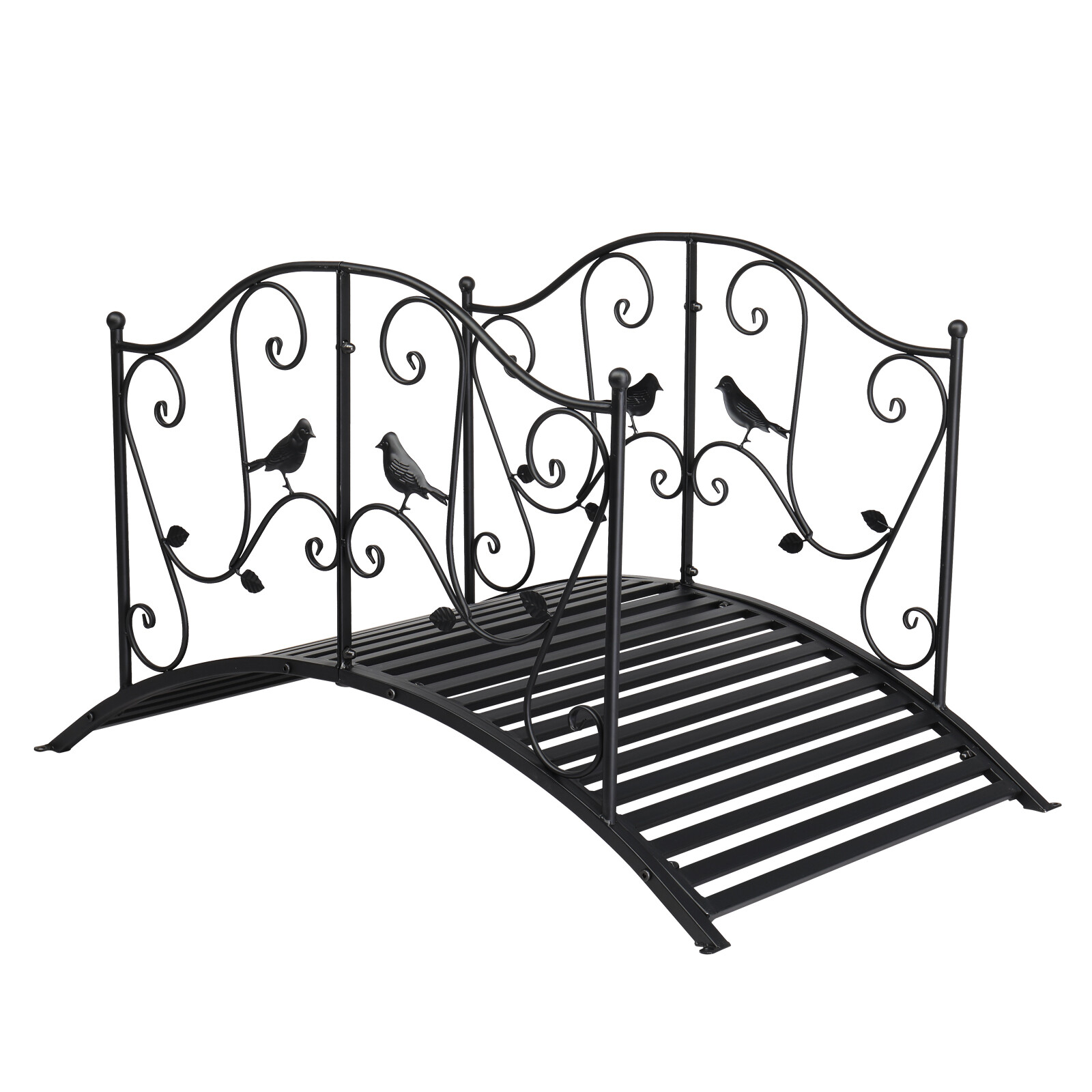4 Foot Curved Outdoor Metal Bridge Decorative Pond Garden FootBridge Black Matte