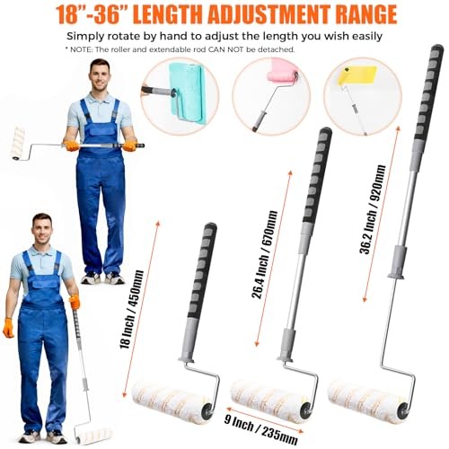 6pcs House Paint Roller Kit, 9 inch Extendable Roller Frame with 5 Microfiber