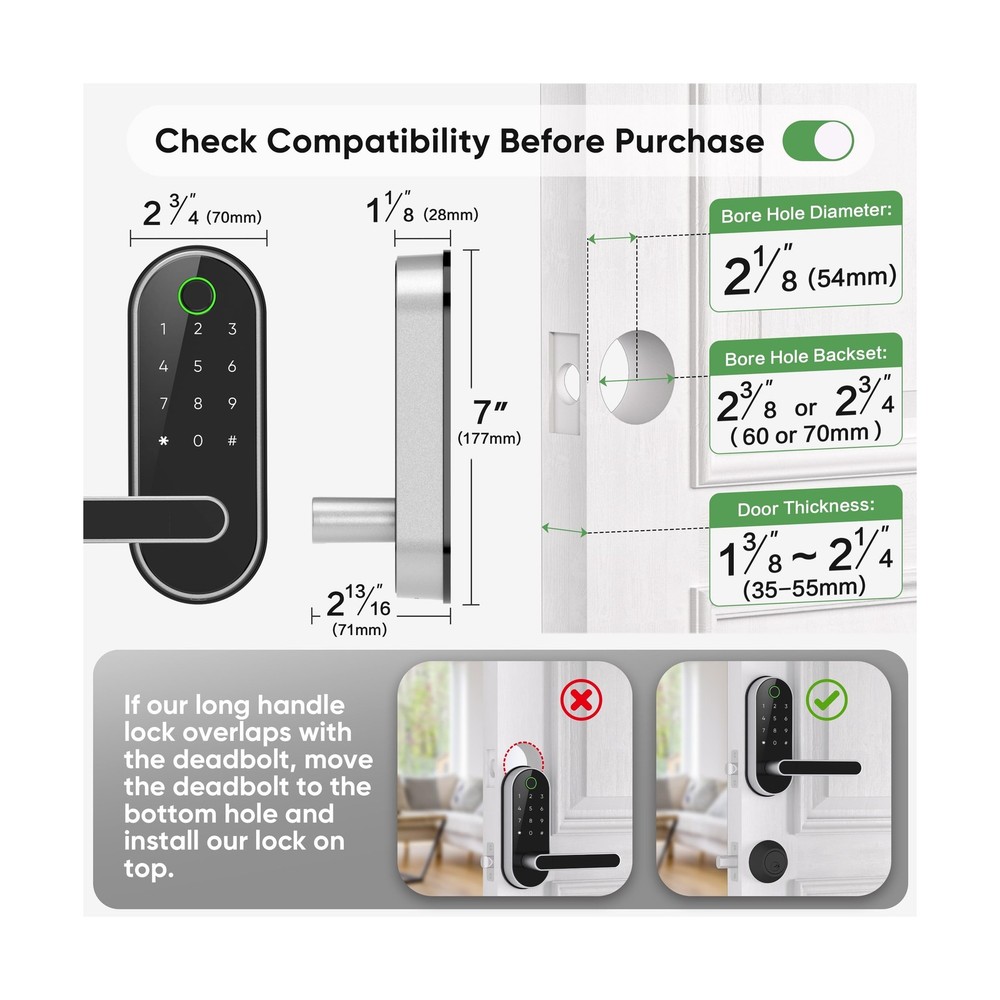 Keyless Entry Fingerprint Digital Smart Lock with Handle & Keypad: ... Fast Ship