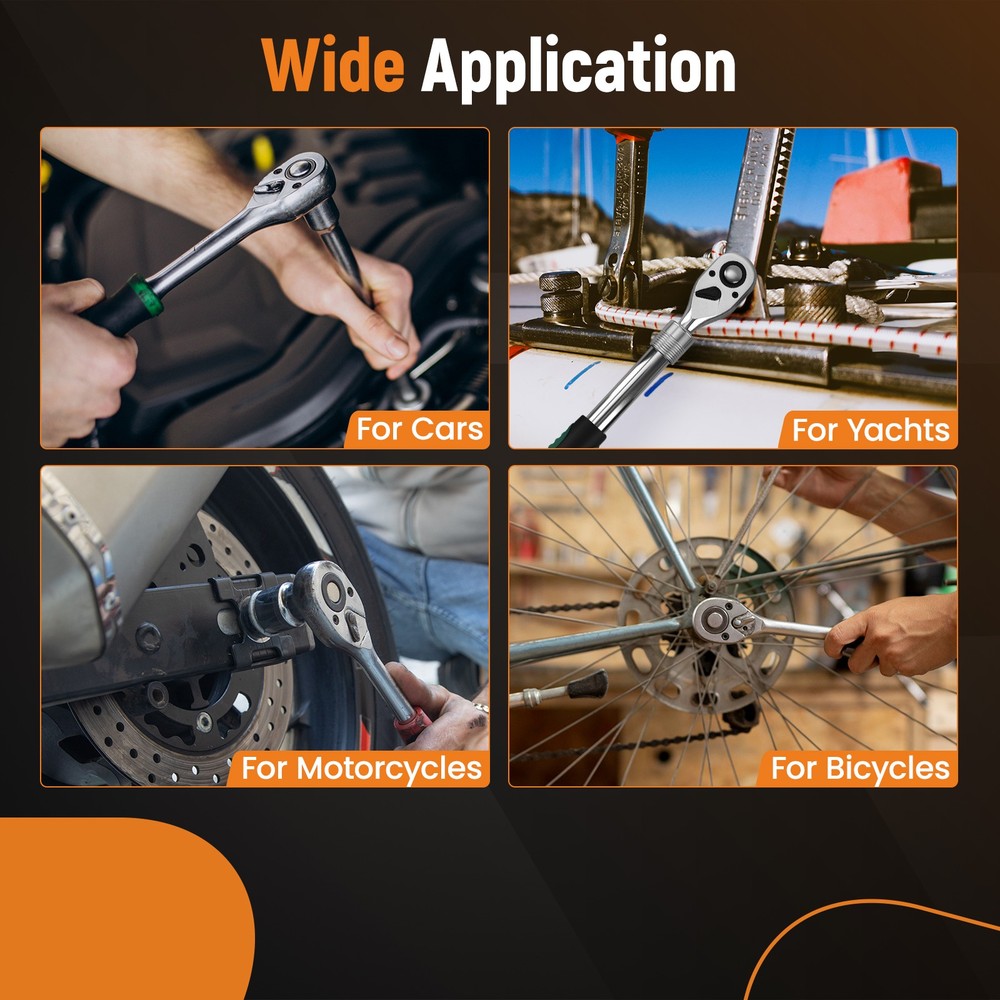 Mechanic Socket Wrench Set 72-Tooth 1/4 3/8 1/2 Drive Extendable Quick Release