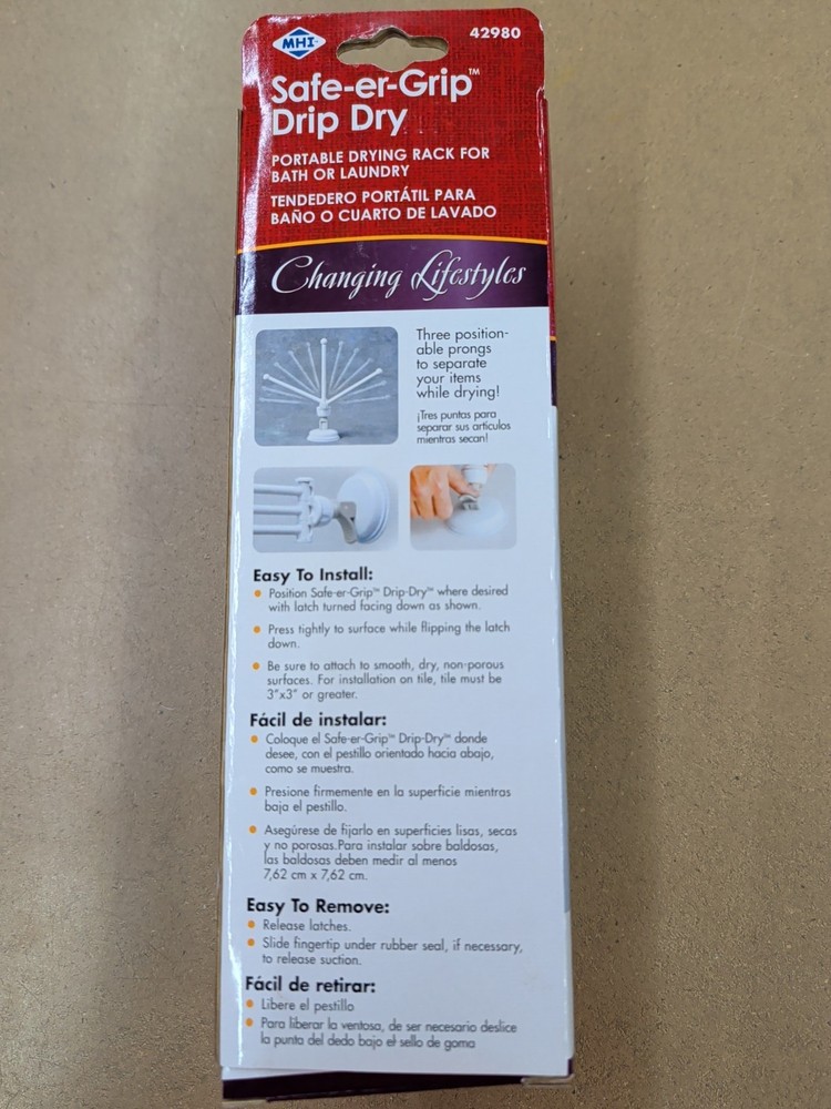 Safe-Er-Grip 42980 White Plastic Reusable Drying Rack for Bath / Laundry Hook