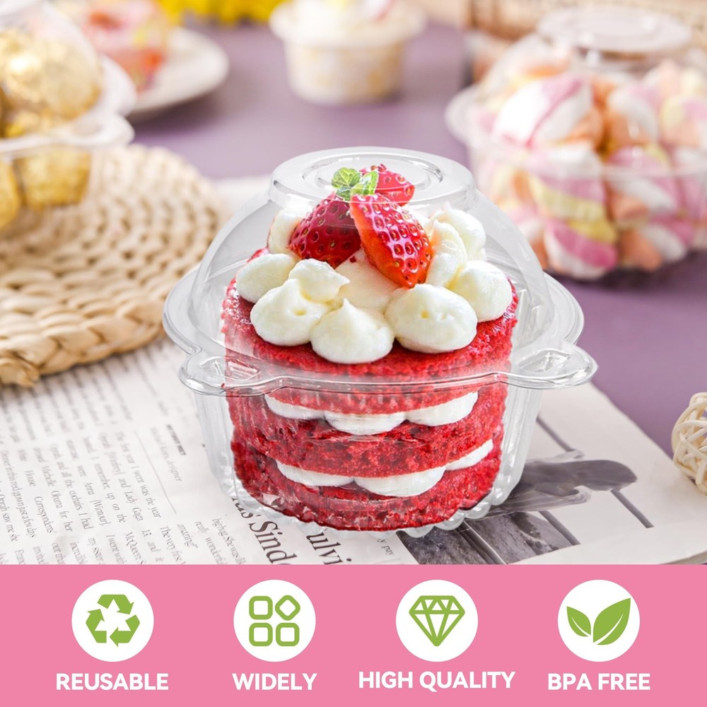 50 Pack Individual Cupcake Containers Plastic Cupcake Holders Deep Dome Cupcake