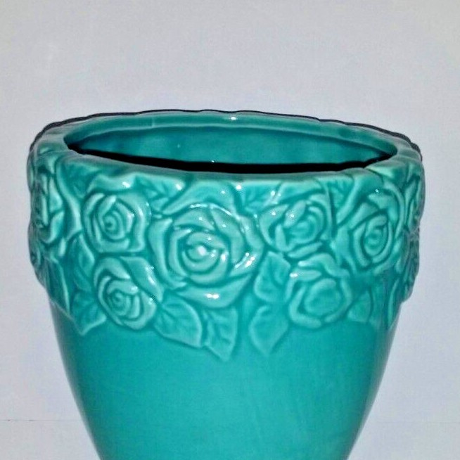Planter Blue Roses Footed Vase Ceramic