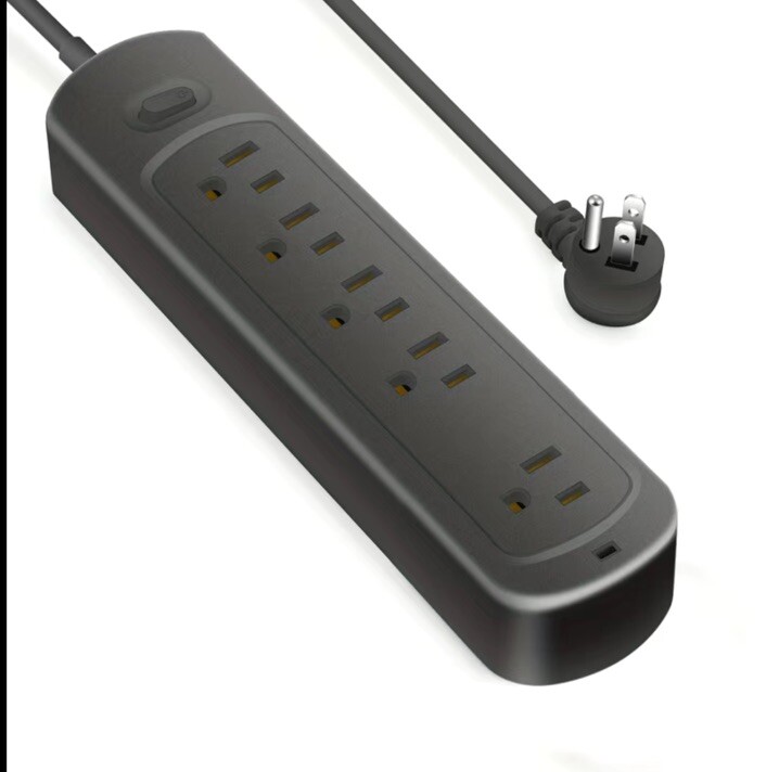 5 AC POWER OUTLET EXTENDER SURGE OVERLOAD PROTECTOR BLACK FLAT PLUG WITH SWITCH