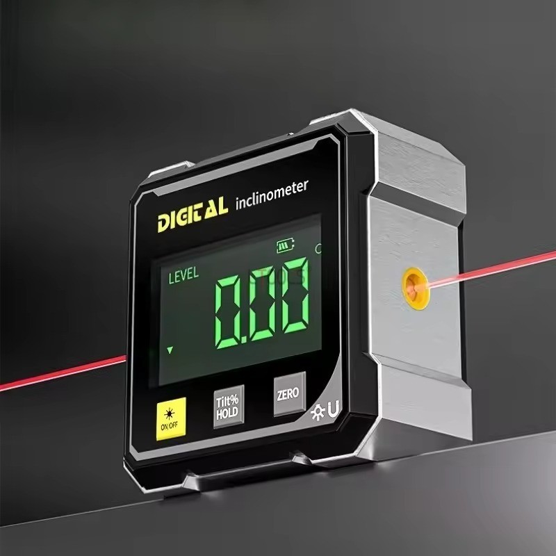 4-Sided Magnetic Digital Angle Finder 360° LCD Laser Protractor Gauge