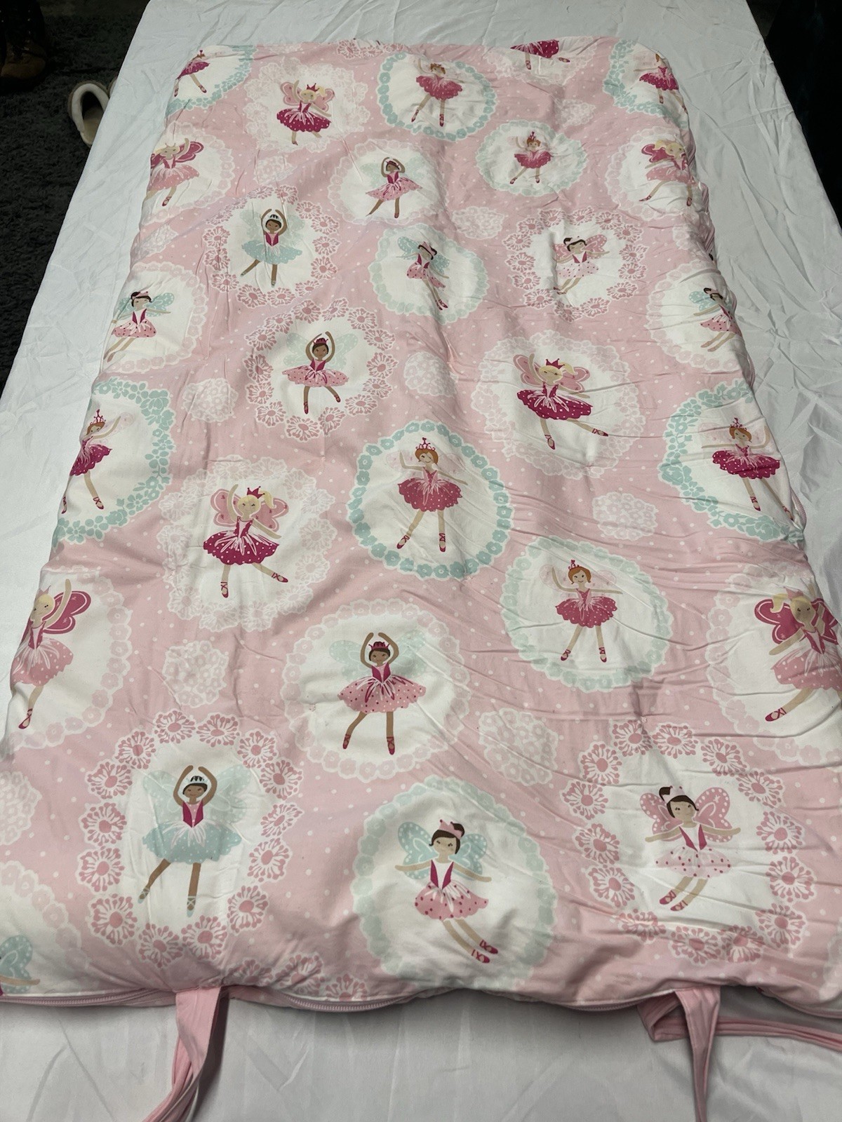 POTTERY BARN KIDS Girls Sleeping Bag Pink BALLERINA FAIRIES EUC.