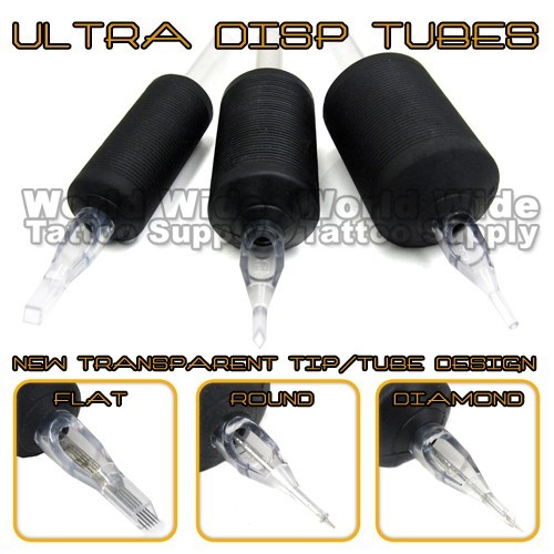 25pcs ULTRA TUBES 1" Rubber Disposable Grip Tattoo Clear Tip Round Flat Diamond