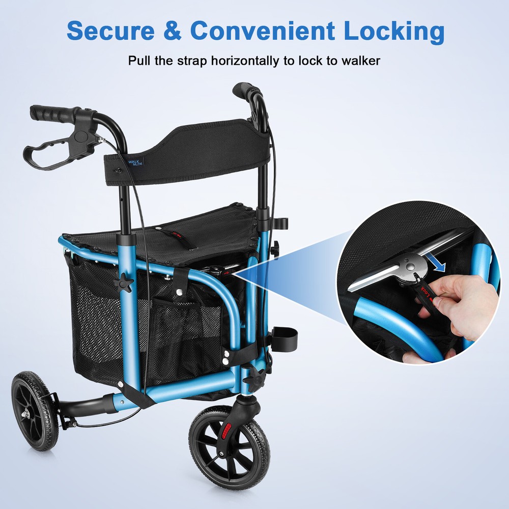 3-Wheel Walker Rollator Walker with Seat Backrest Folding Adjustable 10.7lb Blue