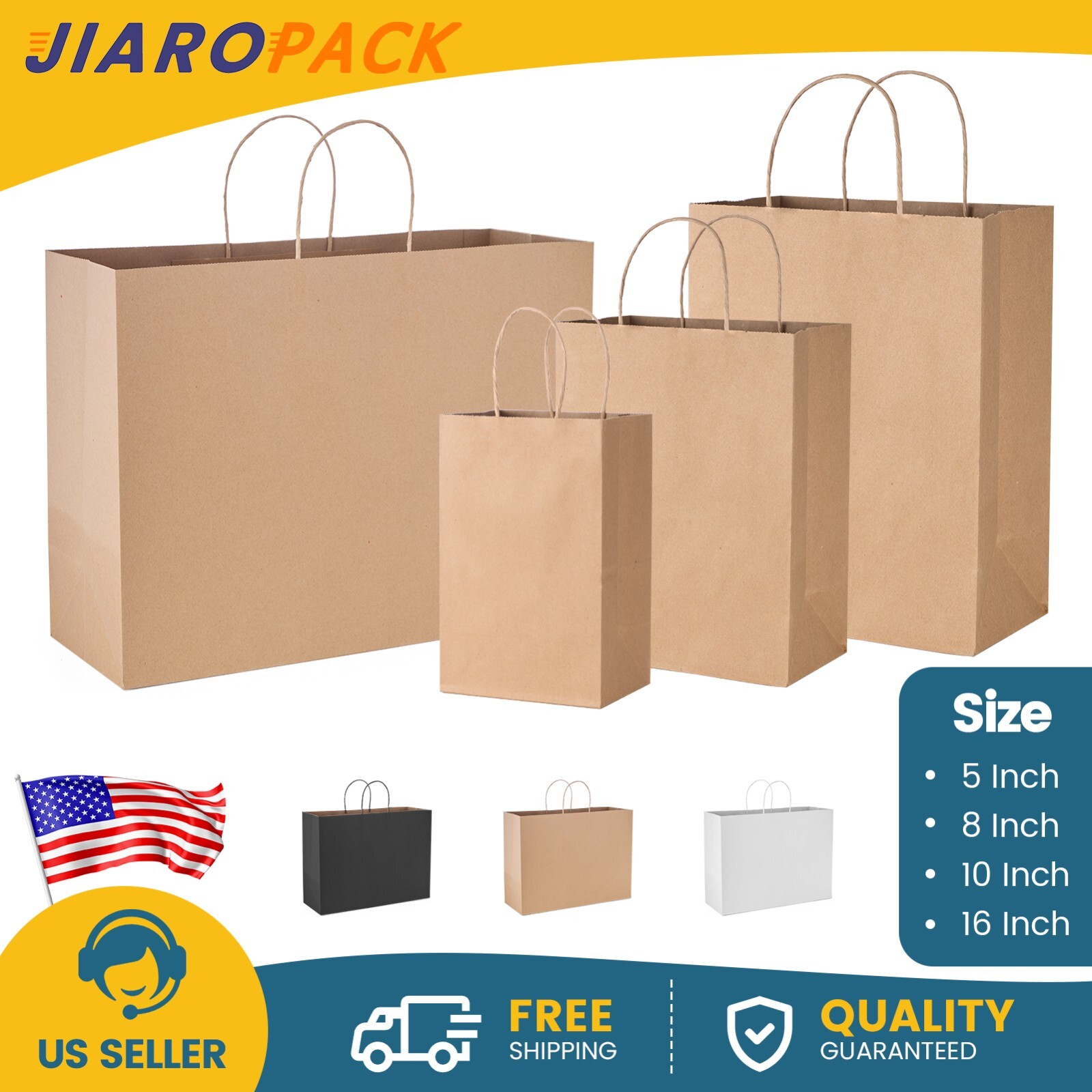 Kraft Paper Bags with Handles Party Shopping Gift Bags Bulk Brown White Black