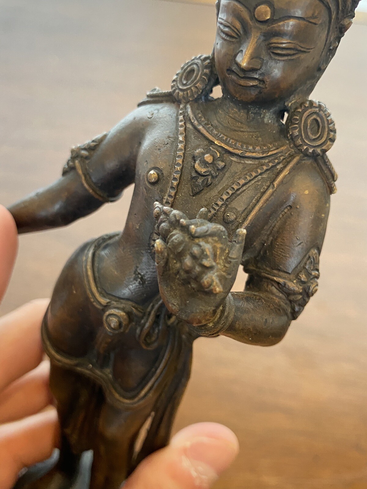 ANTIQUE Buddhist Deity Avalokiteshvara Bodhisattva Cast Bronze Sculpture 8.5"H