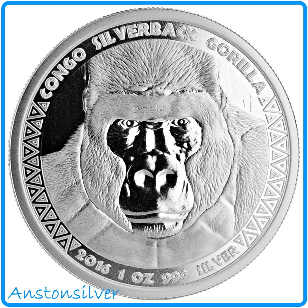 2016 Congo Silverback Gorilla - 1 oz .999 Prooflike Silver Encapsulated