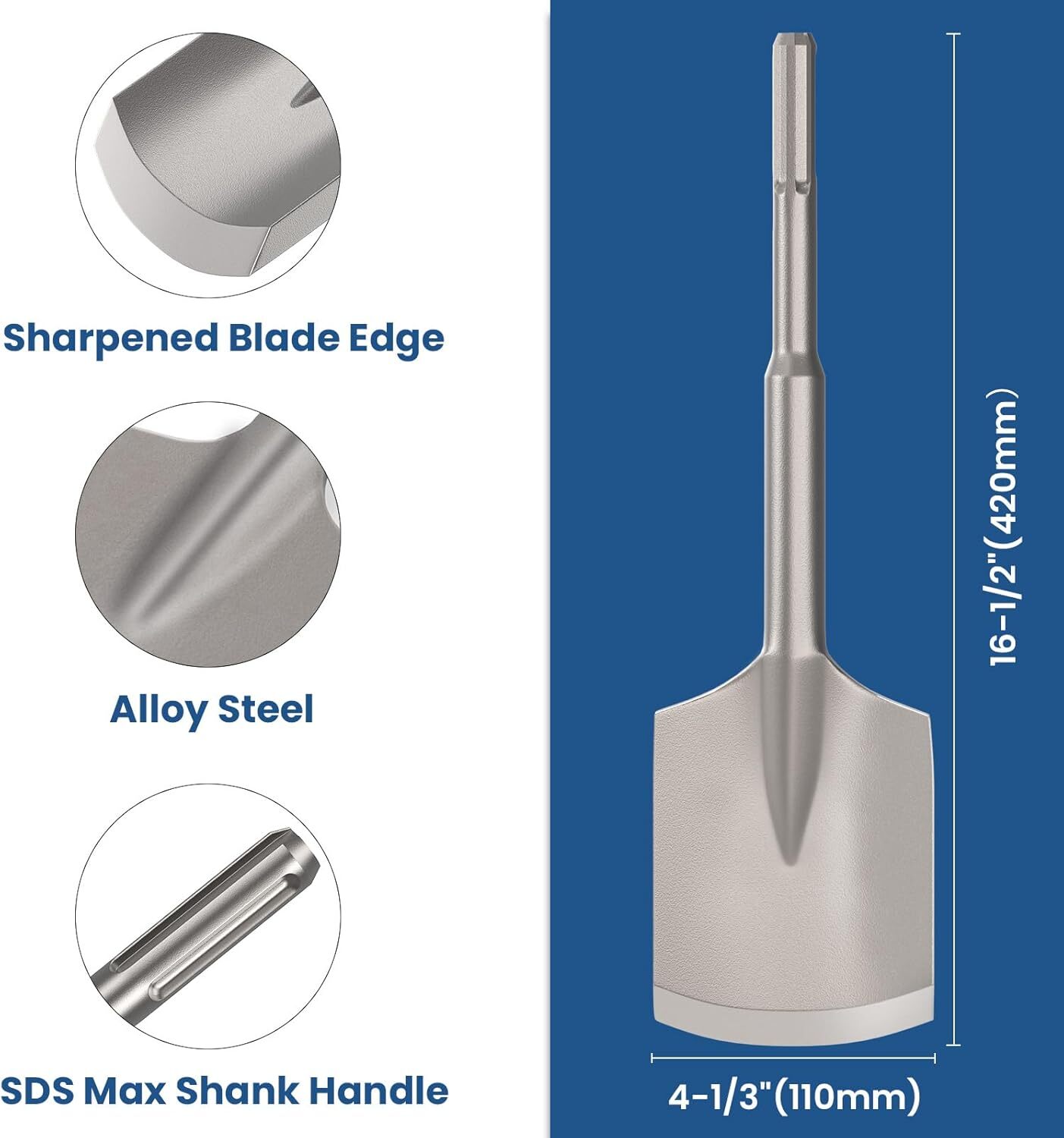SDS MAX Clay Spade Scoop Square Flat Shovel Chisel Bit for Jack Hammer Drill