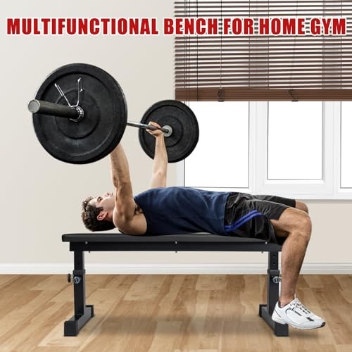 Flat Weight Bench, Utility Workout Adjustable Height Weight Bench Press with